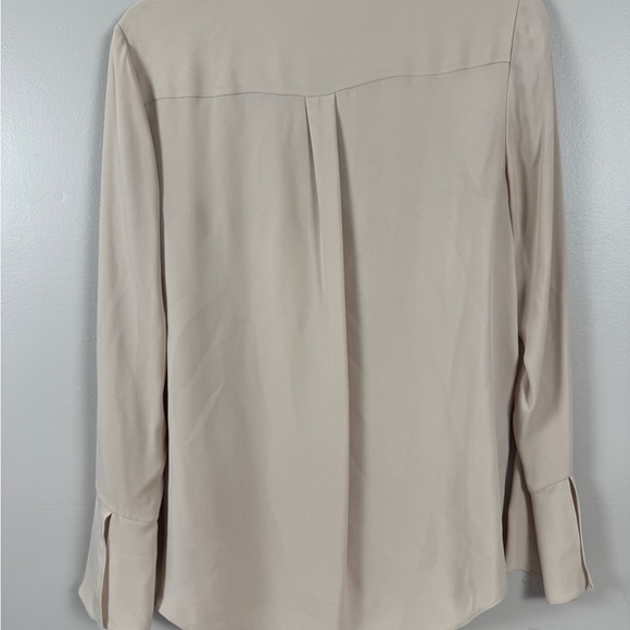 Theory Tan silk Mabrey classic shirred Collar keyhole neck bell cuff tunic - Picture 4 of 10